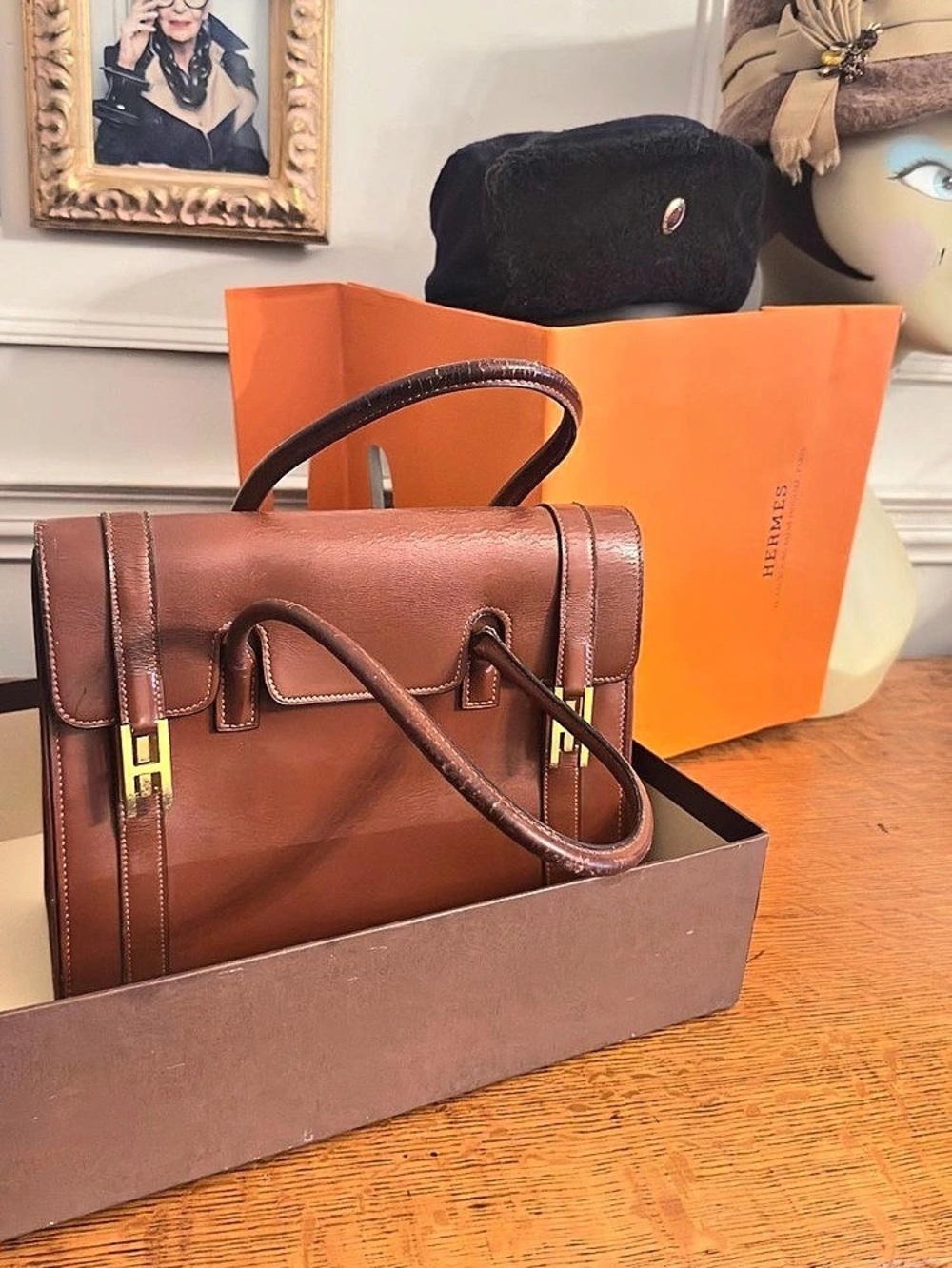 Hermès Fonsbelle Leather Satchel in Brown